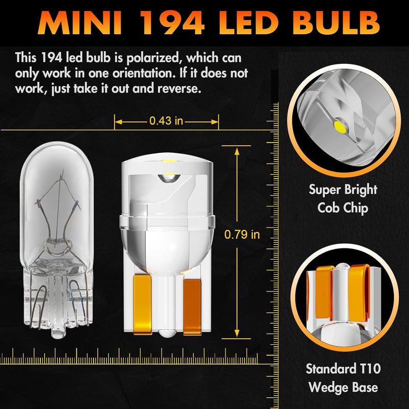 Alopee 30-Pack Mini 194 Led Light Bulb White Acrylic T10 Wedge Led Bulb DC 12V Replacement for 168 193 198 2825 W5W Car Instrument Panel Light License Plate Marker Lighting - Image 2